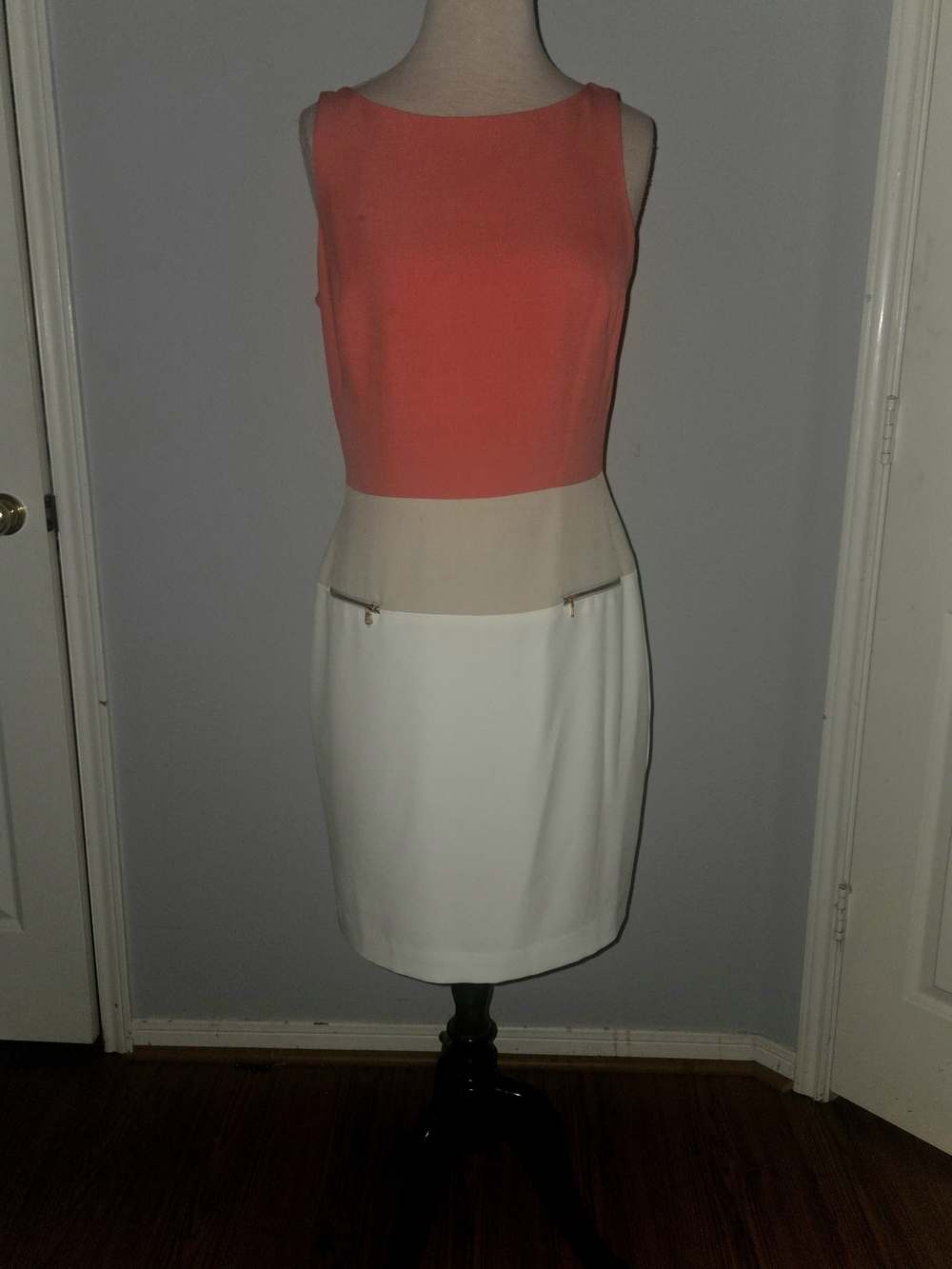 Lauren Ralph Lauren Coral, Cream and White Colorblock Sheath Dress